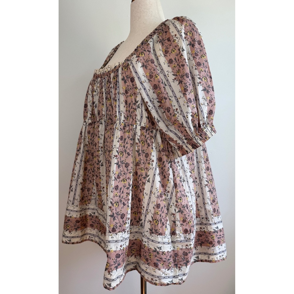 Free People Vintage Lover Babydoll Tunic Top Womens Medium Puff Sleeve NWT - Picture 12 of 13